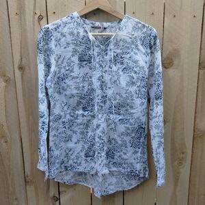 LC Waikiki Lightweight White Blue Floral-Print Long Sleeve Blouse Size 36 (S)
